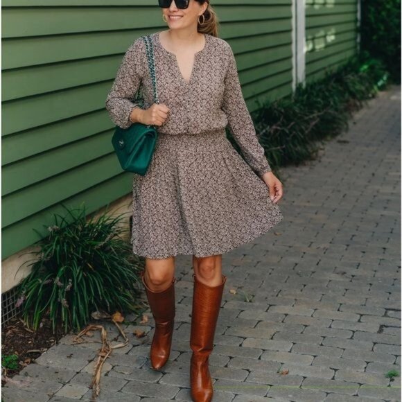 New Faherty Montara Leaf Batik Long Sleeve split-neck Dress Size - Picture 13 of 13